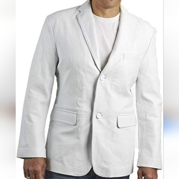 Men's Classic White  Lambskin Leather Blazer Sport Jacket Size 3X - Picture 1 of 5